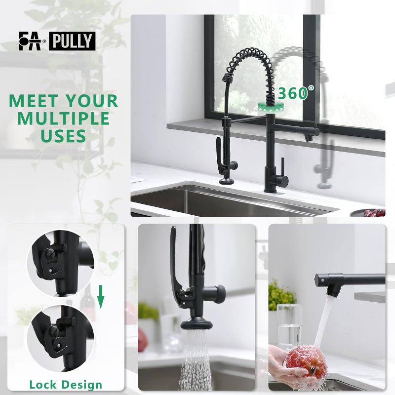 Fapully Black Kitchen Faucet,Commercial Pull Down Kitchen Sink Faucet with Sprayer - Image 3